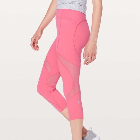 Lululemon On Pace Crop 21” Hot Pink Glossy Nulux Fast Free Pockets Like New 4 - Picture 2 of 12